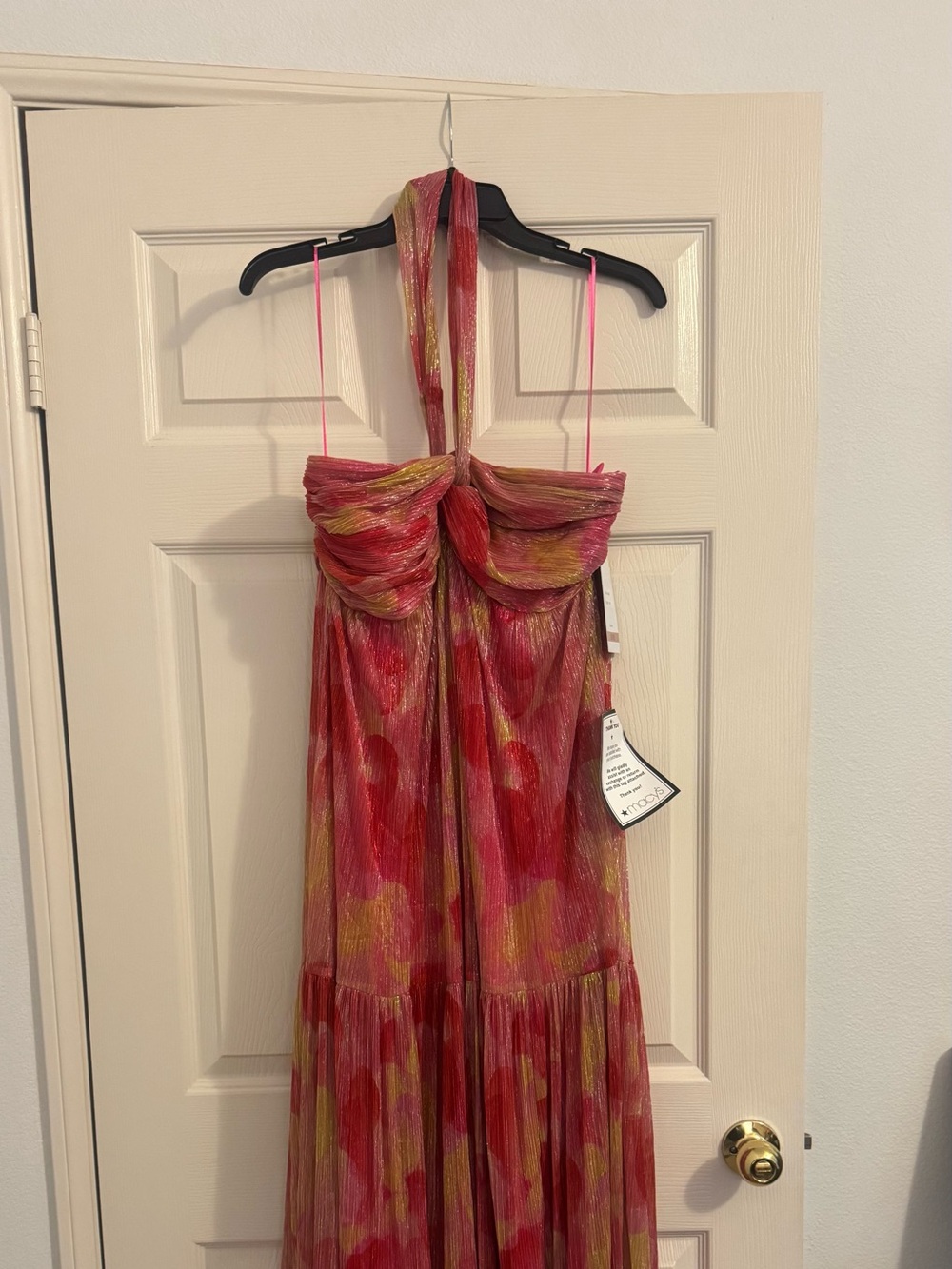 Halter Maxi Dress in Pink and Gold - Flowing Evening Gown